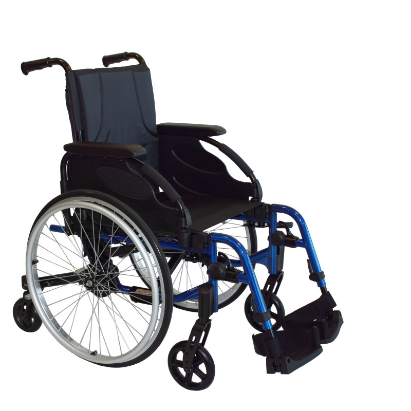 Black and blue wheelchair on a white background