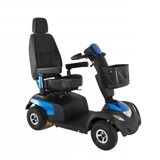 A blue and black scooter on a white background